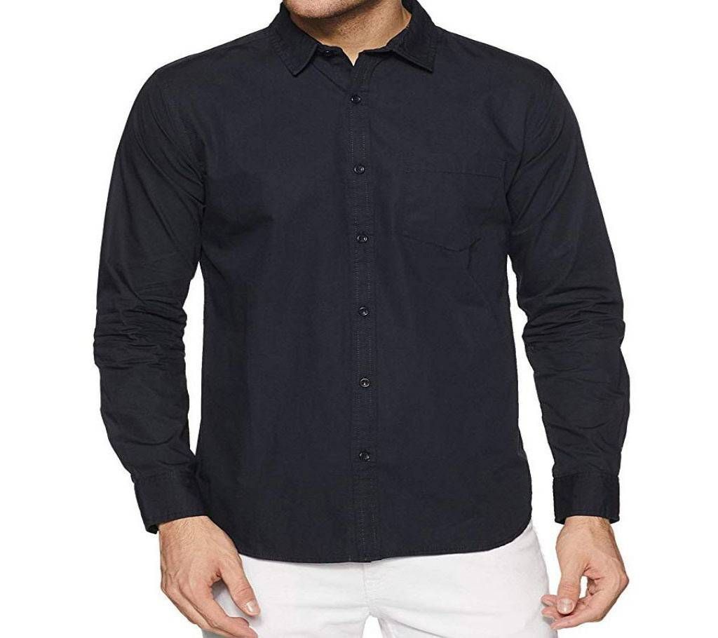 Casual Cotton Shirt for Men - Fade Black - Dark Navy Blue