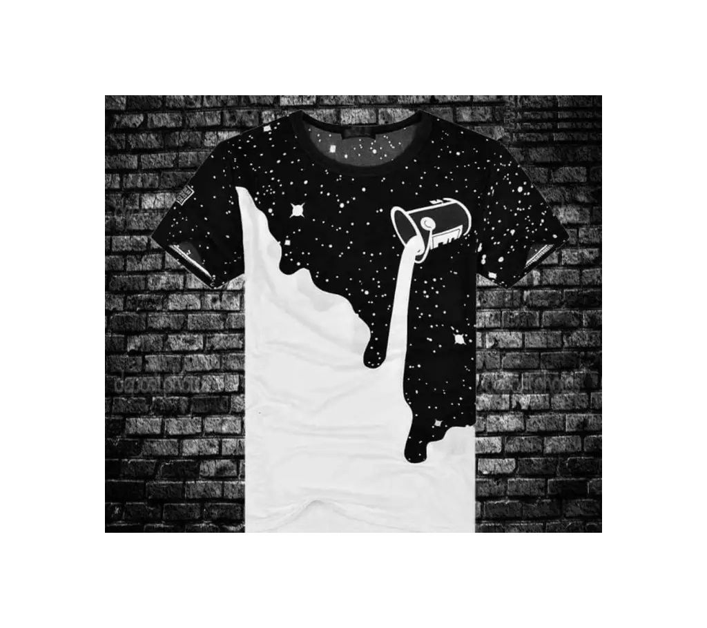 White and black Cotton Short Sleeve T-Shirt for Men