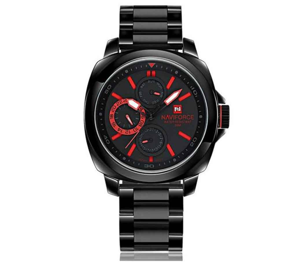 NAVIFORCE NF9069 Black Stainless Steel Chronograph Watch For Men - Black & Red