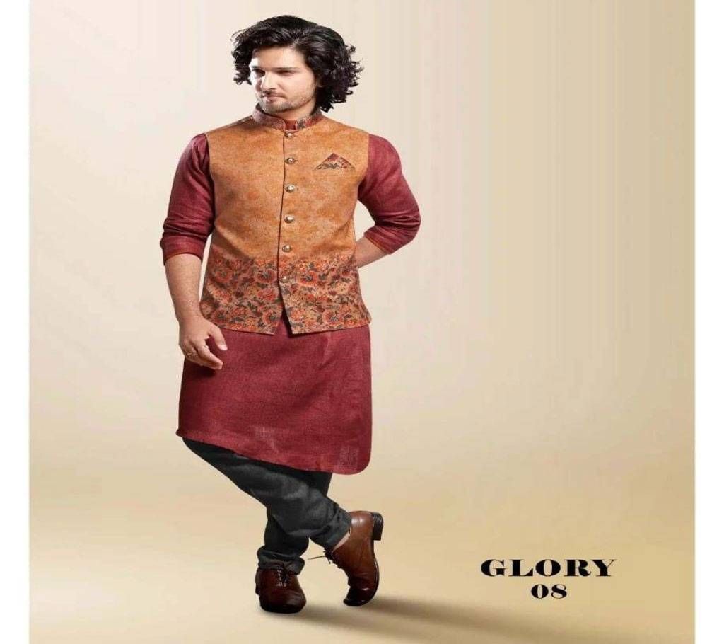 Beige with Ash Blue Indian Koti for Men - Glory 06 - NDF