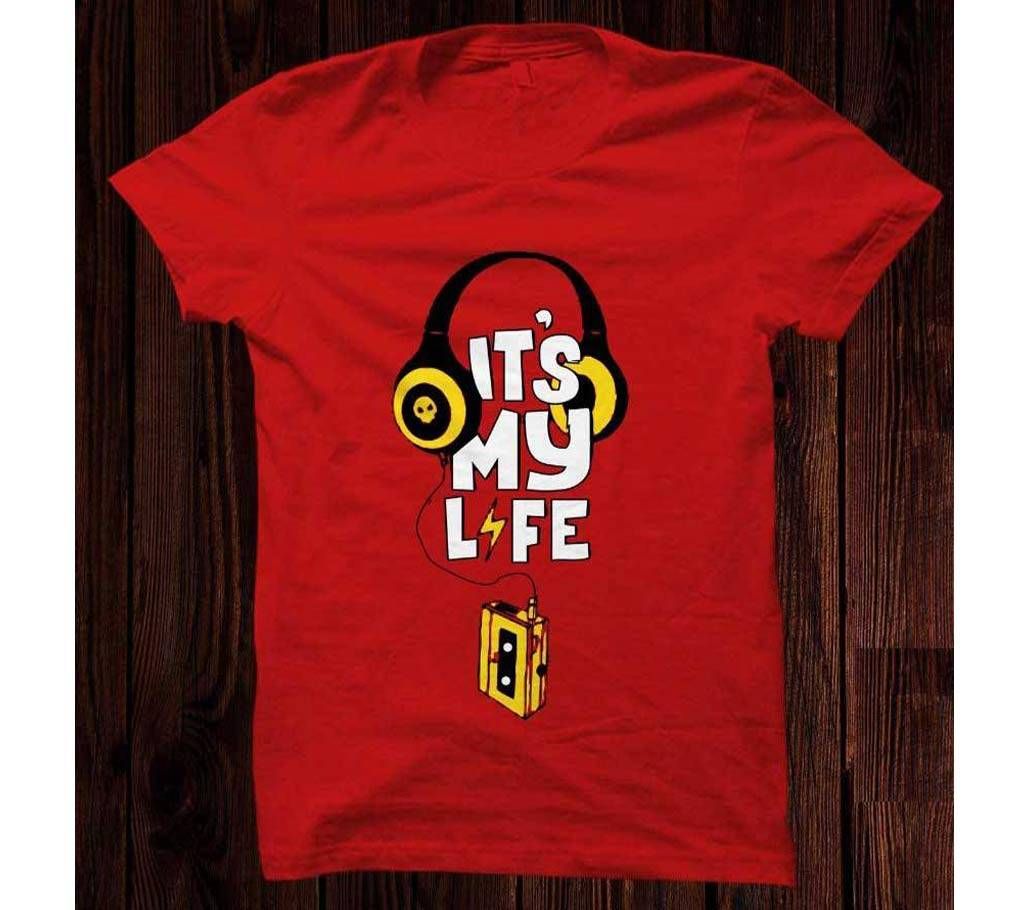 Casual Graphic Print Cotton T-shirt - Music - RED - TS04 - LBS