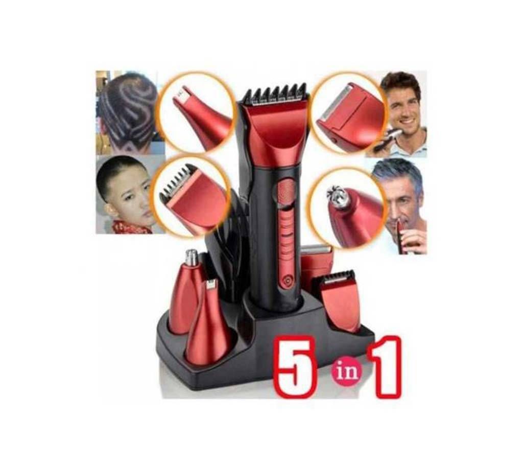 Kemei 5-in-1 Hair Clipper & Bear Clipper - Red and Black