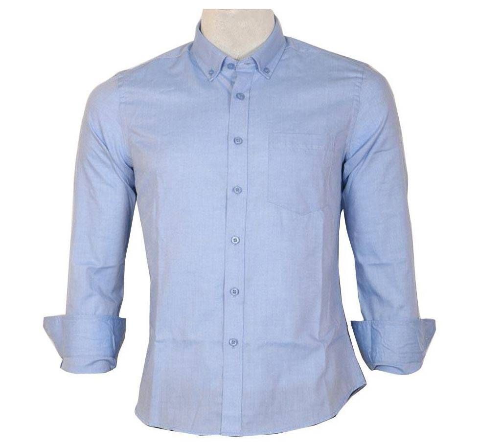 Sky Blue Cotton Casual Sleeve Shirt For Men