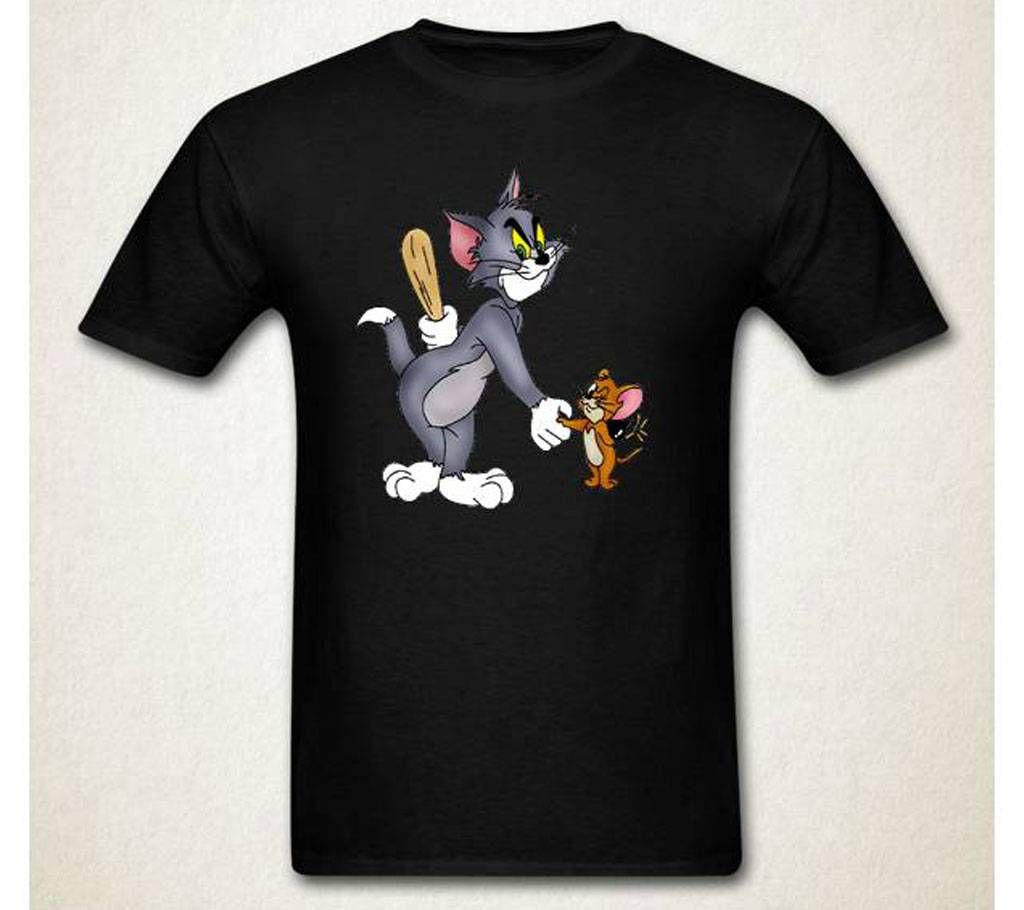 Tom & Jerry Gents Half Sleeve Cotton T-Shirt Black