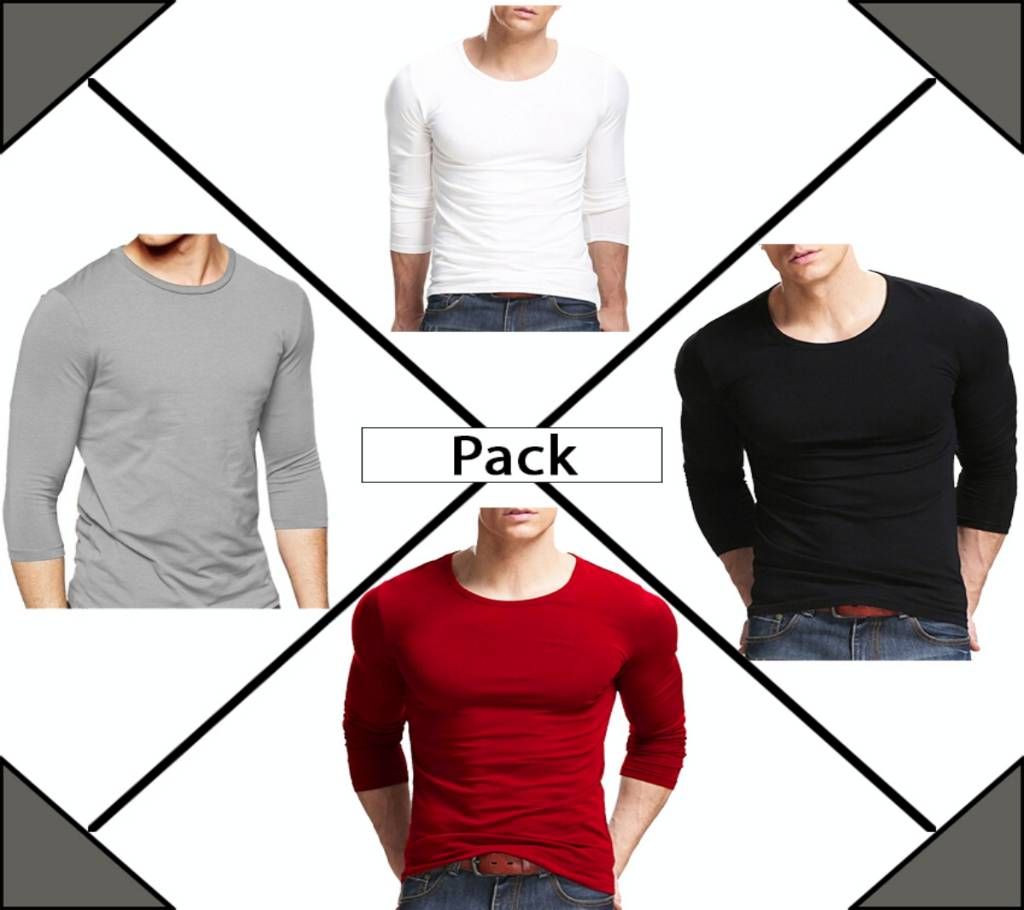 Full Sleeve men's round neck t-shirt 4 pieces pack 