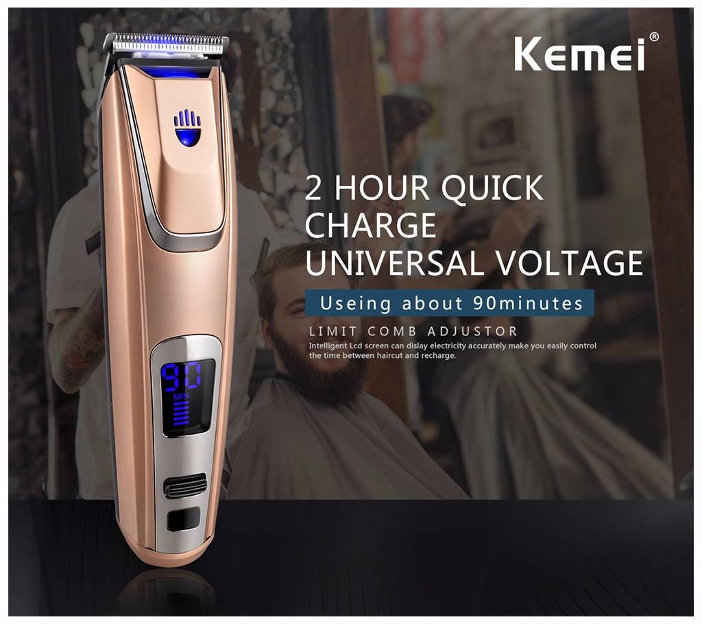 Kemei KM-PG102 LED Display Beard Trimmer Hair Clipper Lithium-ion Battery USB/Adapter Charge Beard Trimmer with Head Light 110-220V
