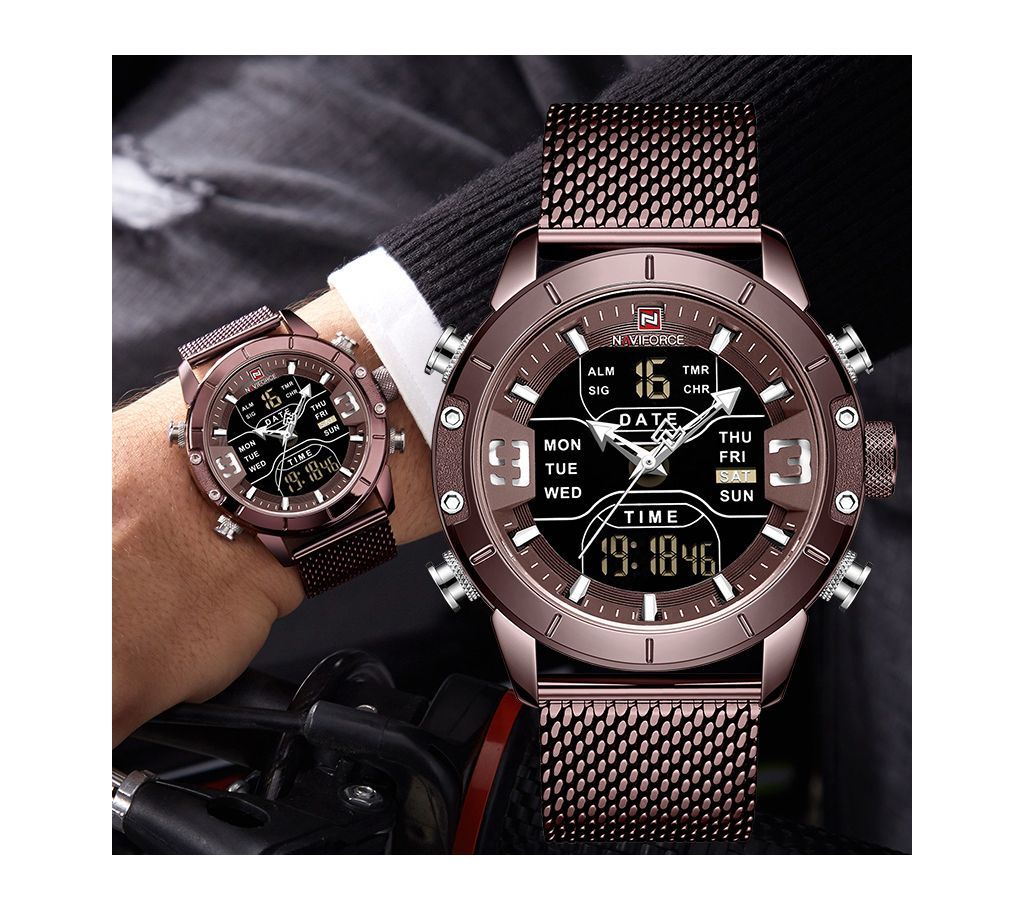 New Arrival NAVIFORCE 9153 Mens Casual Watches Time Display Analog Digital Quartz Wristwatch