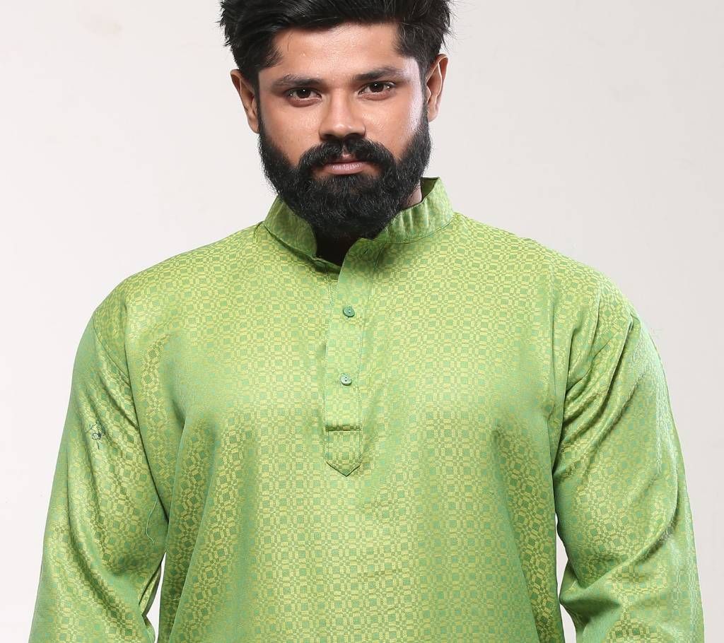 Mens Cotton Punjabi - Lime Green Silk