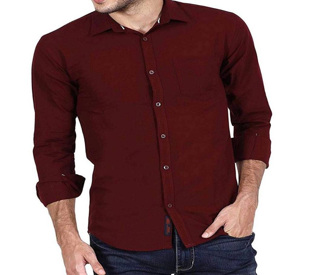 Casual Cotton Shirt for Men - Fade Black - Deep Maroon