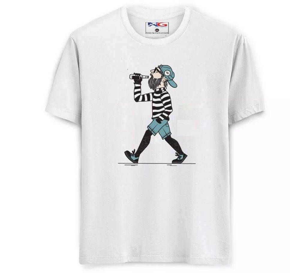 Rubber Print Summer T-shirt - 570 - Off White - Big A Man Drinking - LEB