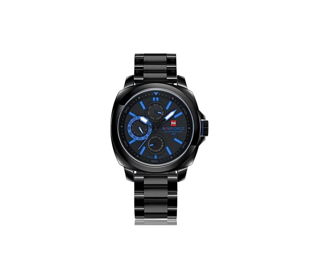 NAVIFORCE NF9069 Black Stainless Steel Chronograph Watch For Men - Black & Blue