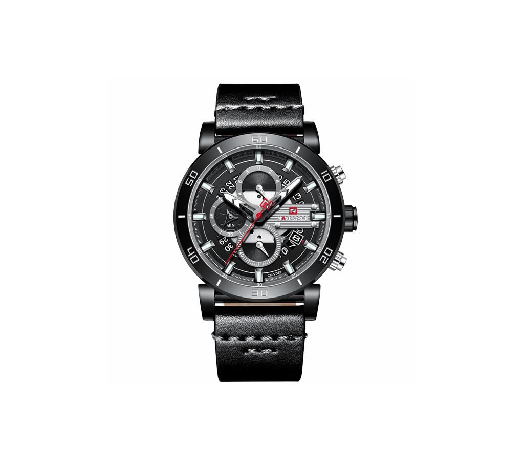 NAVIFORCE NF9131 Black PU Leather Chronograph Watch For Men - Black
