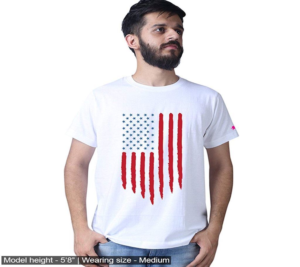 US Flag White Short Sleeve T-Shirt For Men
