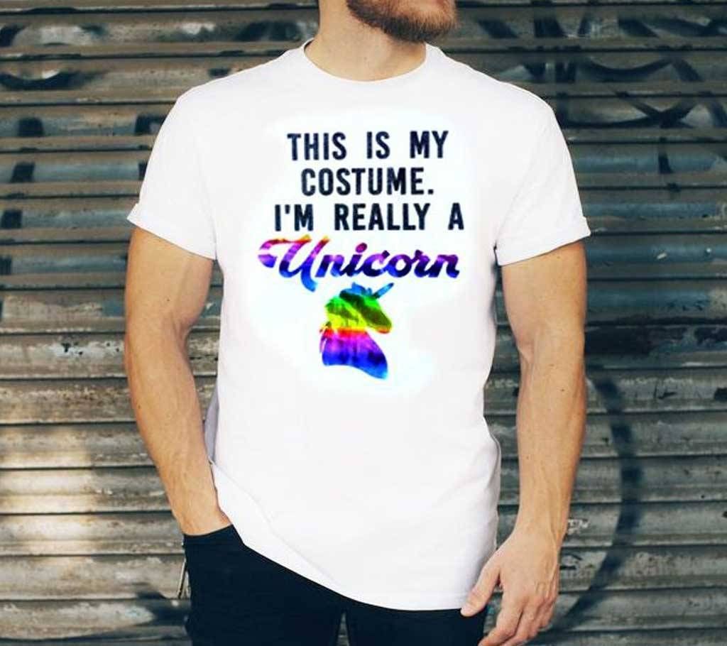 Unicorn Mens Half Sleeve Print T Shirt(White)