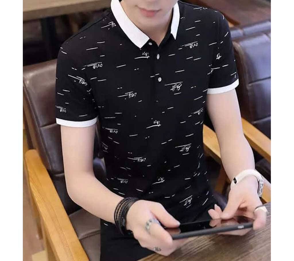 Half Sleeve Cotton Polo Shirt For Men - Black 