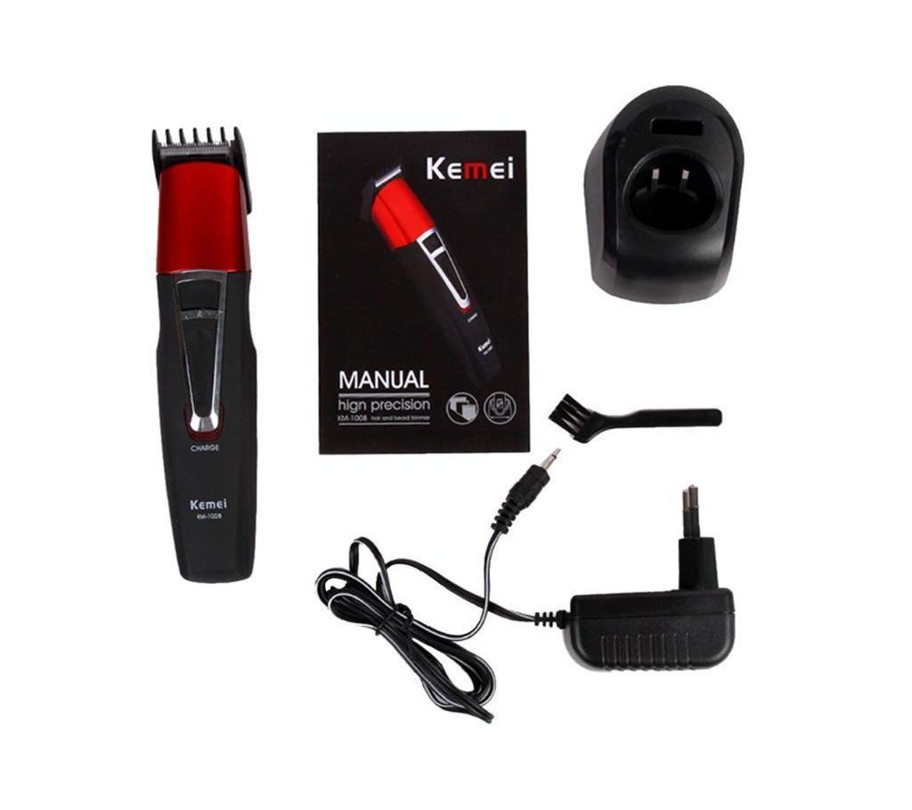 KM-1008 Rechargeable Electric Hair Clipper And Trimmer - Black and Red