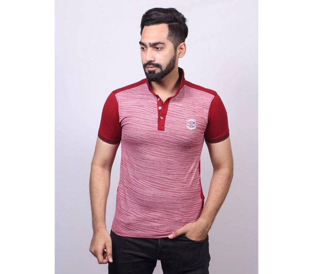 Dark Red Cotton Polo For Men