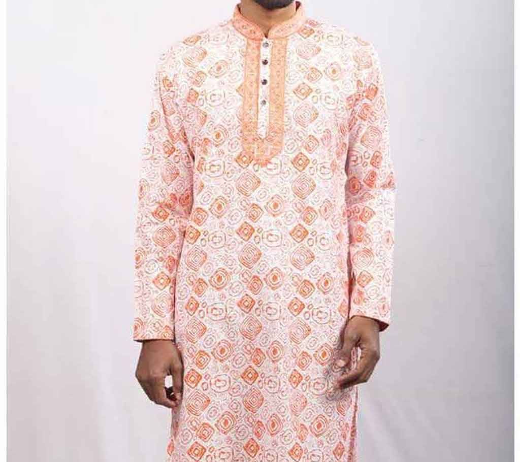 Orange Printed cotton Panjabi For Men