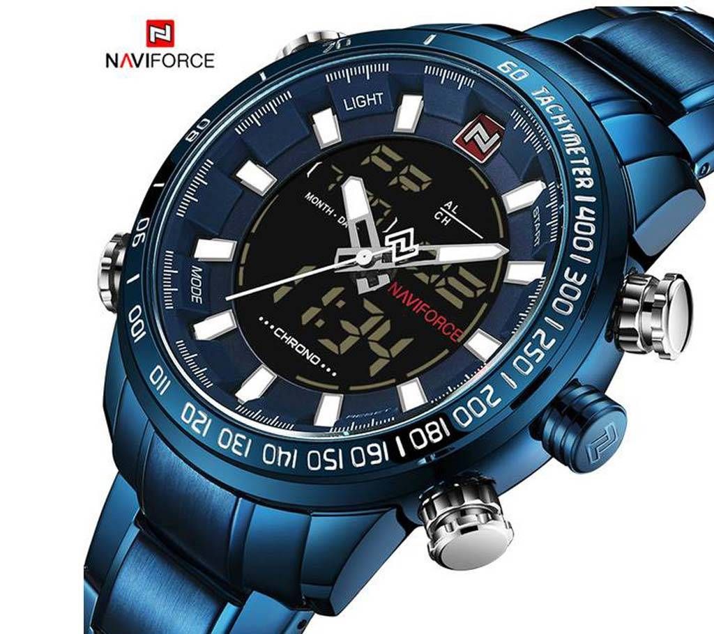 NAVIFORCE NF9093 STAINLESS STEEL DUAL TIME WRIST WATCH FOR MEN - BLUE