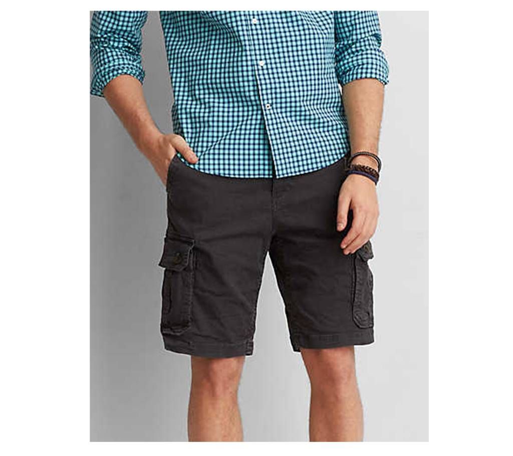 Black Cargo Twill Gabardine Two Quarter Shorts Pant for Men