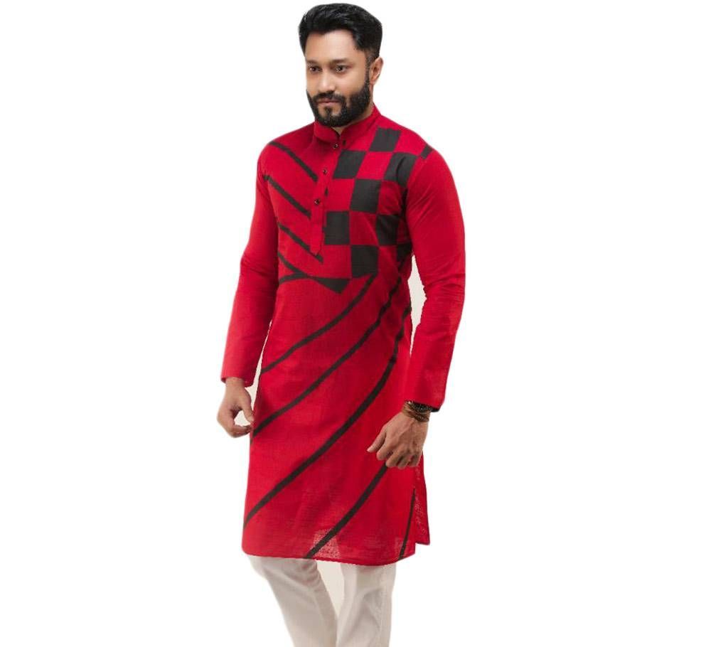 Semi Long Cotton Red Panjabi for men