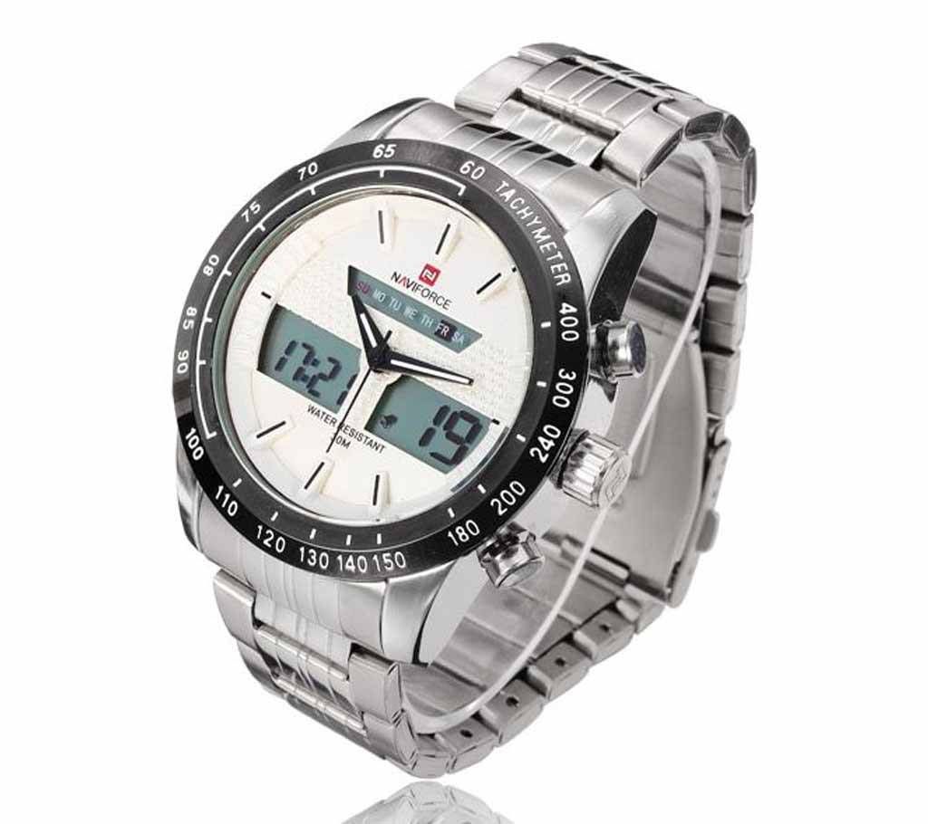 NF9024 Stainless Steel Dual Display Wrist stainless steel Watch - Black and White