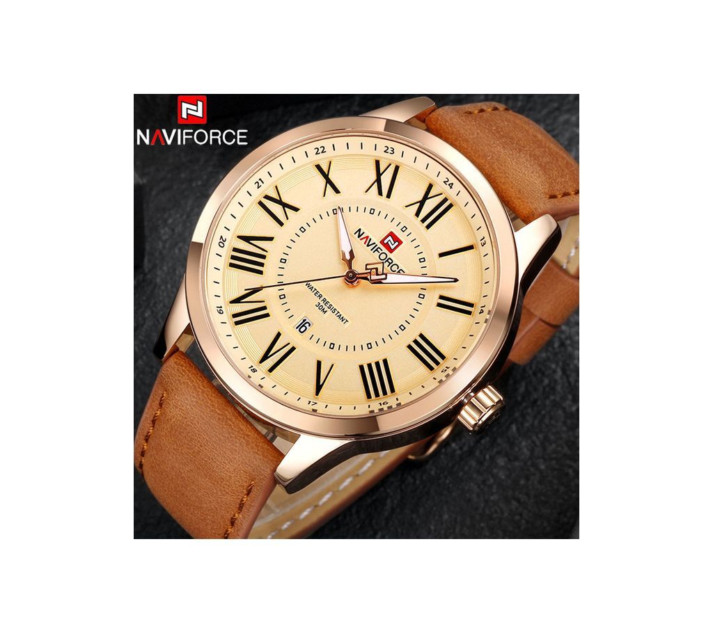 NAVIFORCE 9126 luxury brand wristwatches, waterproof quartz sports watch, leather strap, military analog watch for men