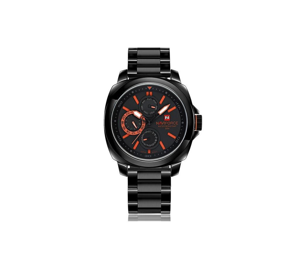 NAVIFORCE NF9069 Black Stainless Steel Chronograph Watch For Men - Black & Orange