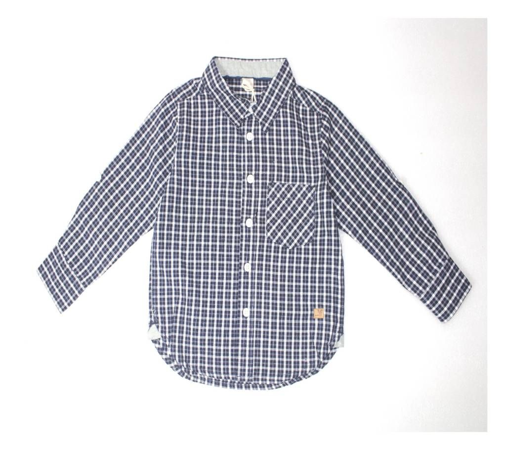Black Check Cotton Long Sleeve Baby Shirt