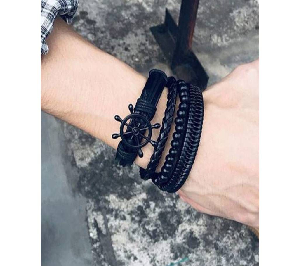 4Pcs/Set Vintage Mix  Braided Wrap ,Ethnic Leather Bracelets