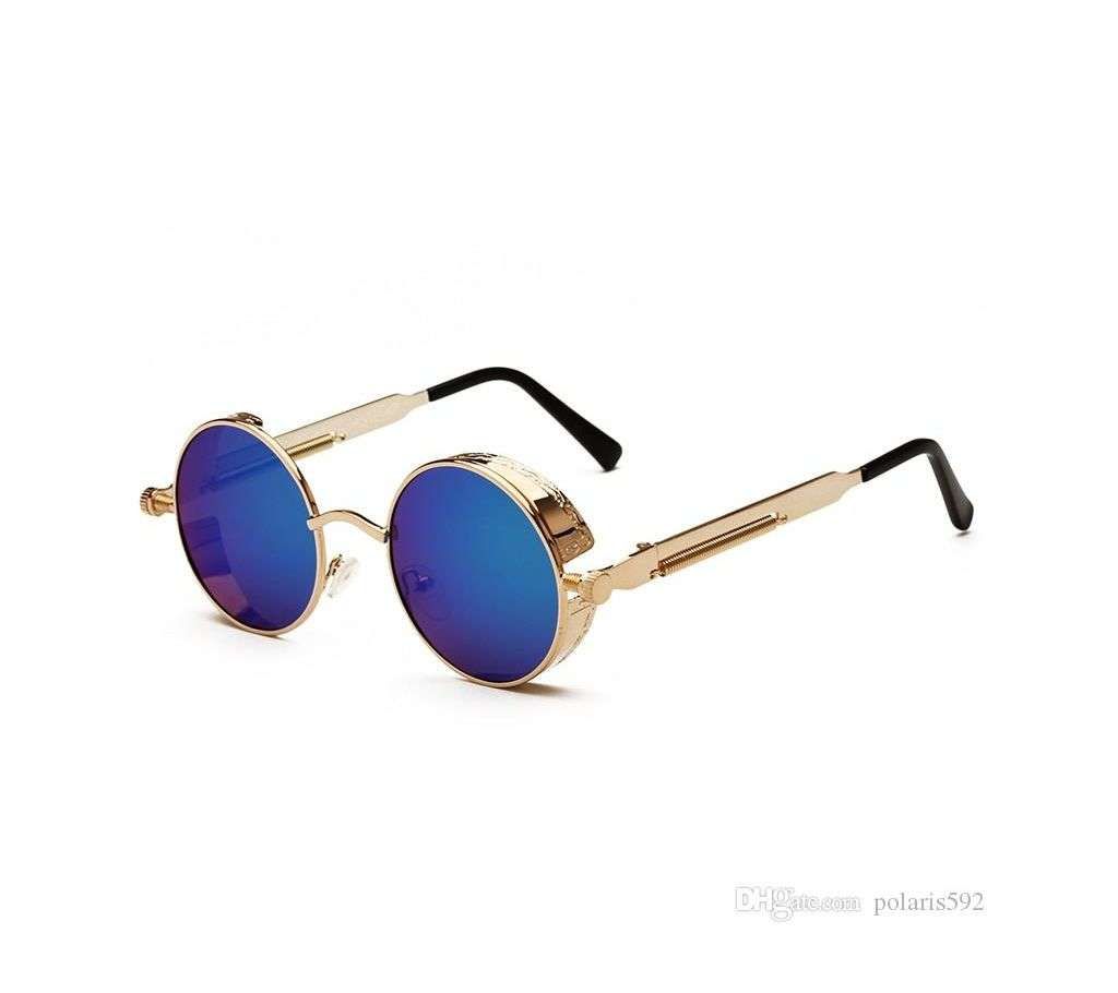 Blue And Gold Steel Round Sunglass