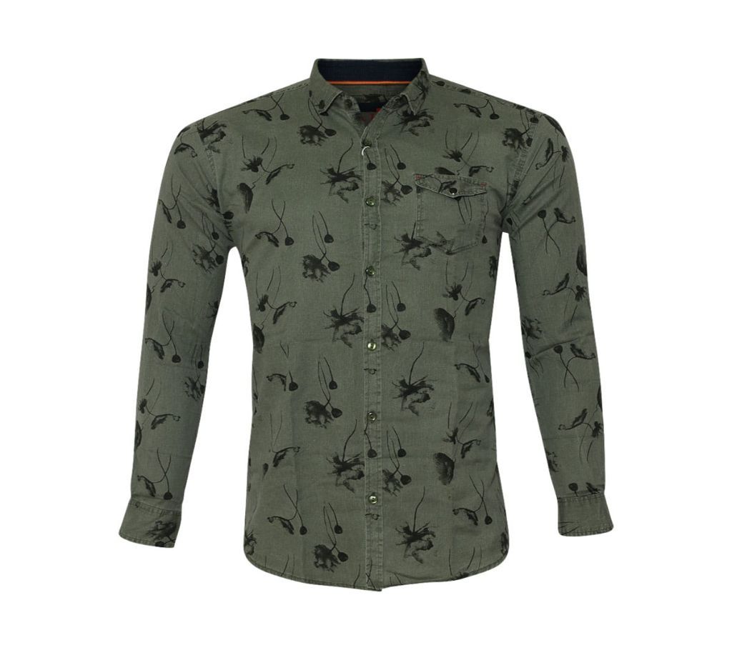 Printed Full Sleeve Cotton Shirt for Man - Green
