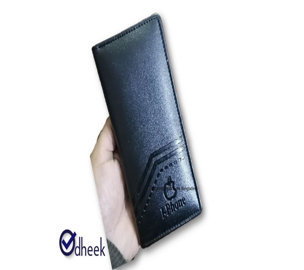 Long Wallet Cum Mobile Cover for Men Women Color Black