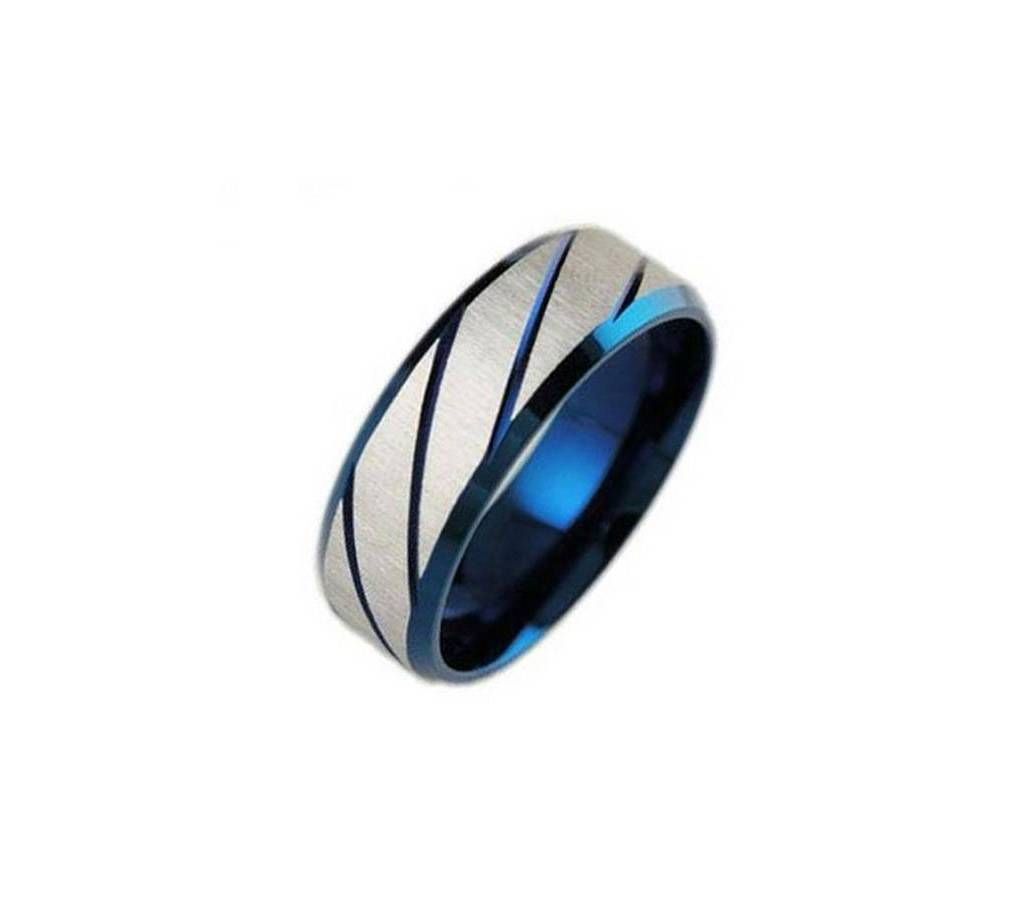 Blue And Silver Stainless Steel Finger Ring For Men