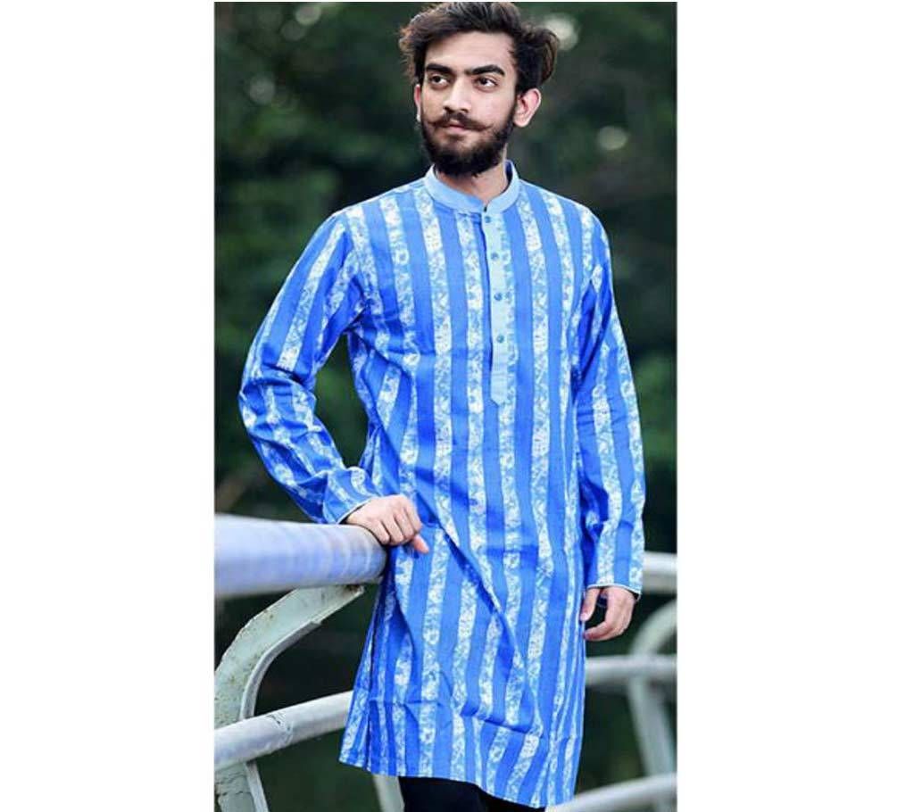 SKY BLUE PRINTED COTTON PANJABI