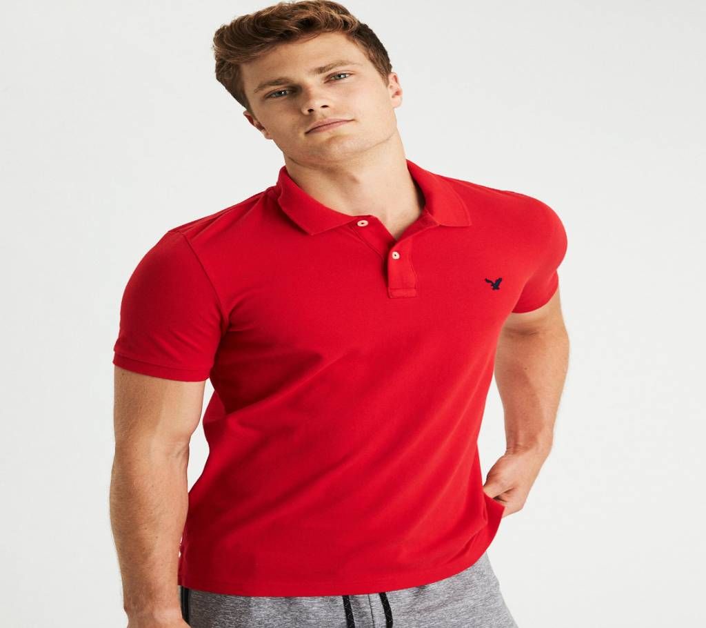 Red Short Sleeve Cotton Polo For Men.