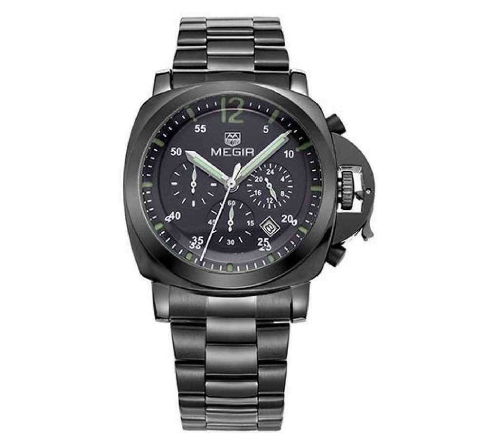 MEGIR 3006 Steel Band Chronograph Watches for Men - Black