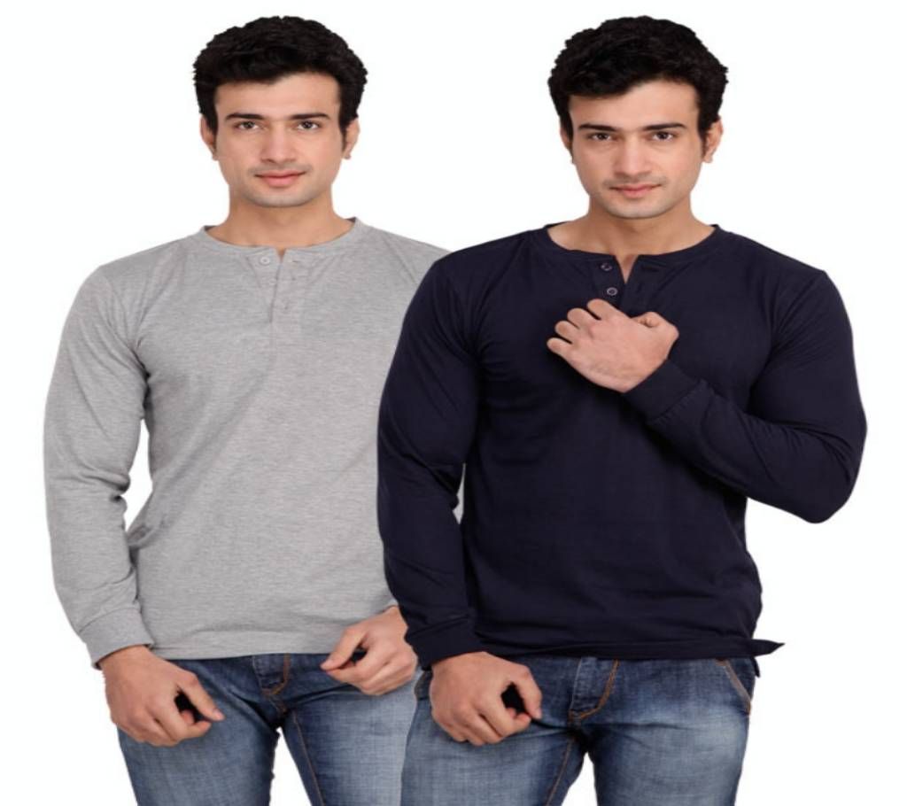 2pcs Full Sleeve button T-Shirt Combo pack