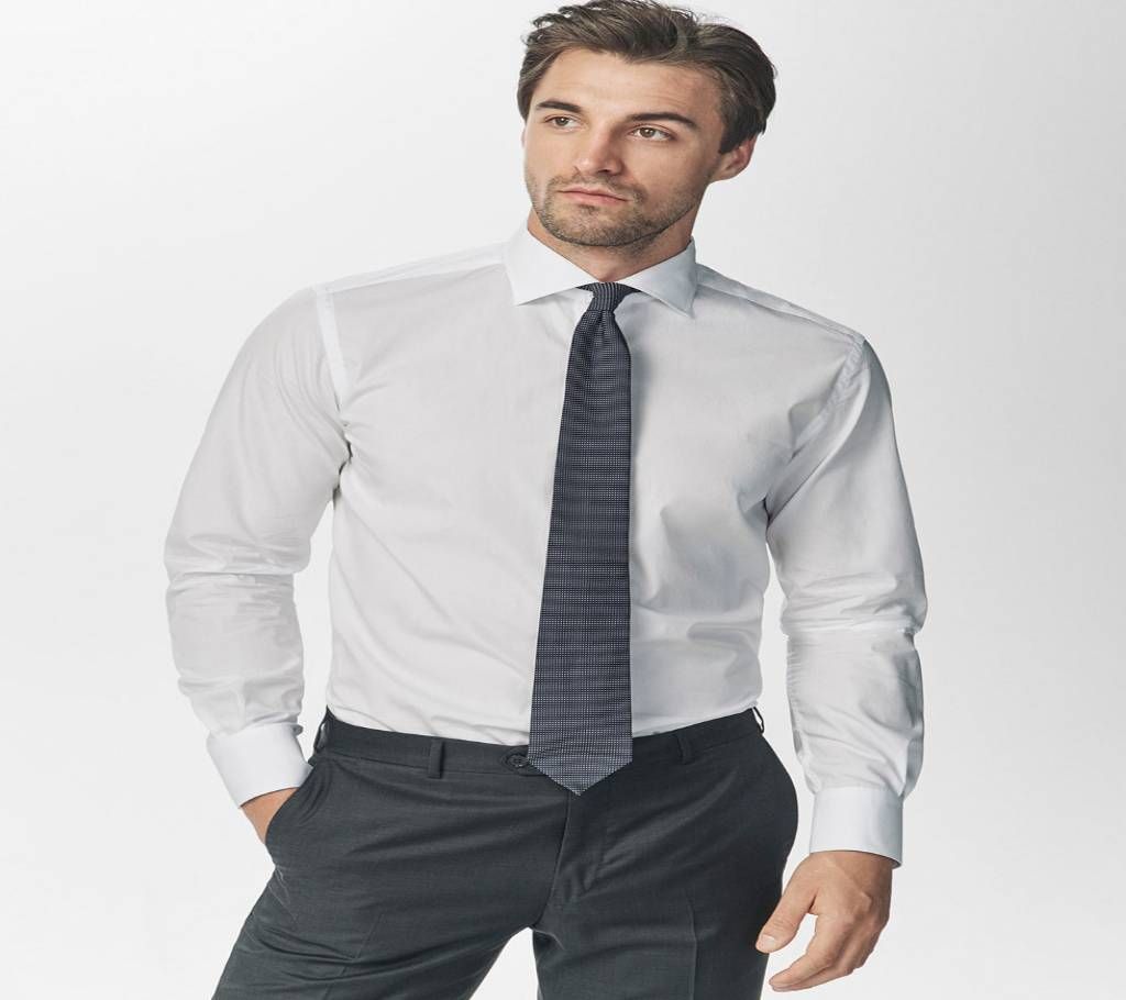 White Cotton Formal Shirt for Men