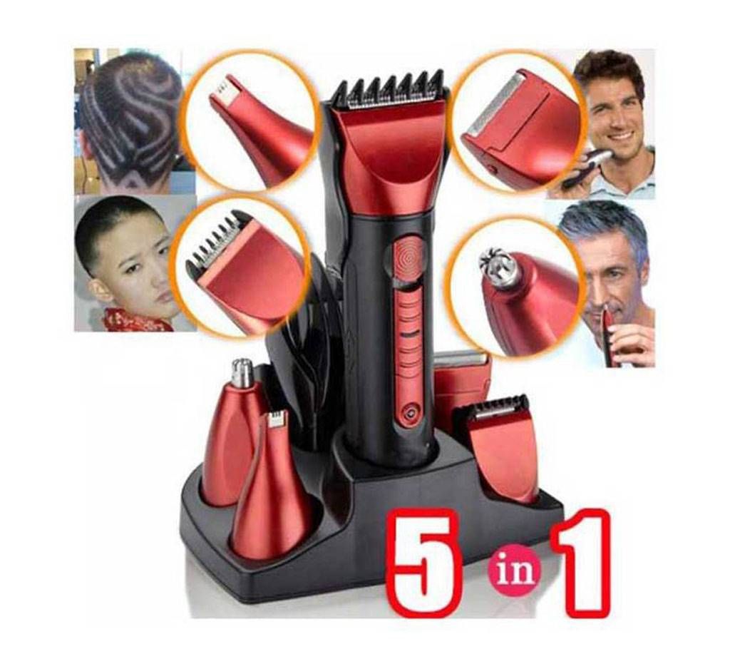 Kemei 5-in-1 Hair Trimmer And Shaver-Red and Black