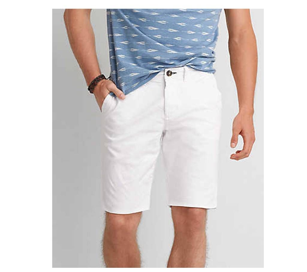 White Twill Gabardine Two Quarter Shorts Pant for Men