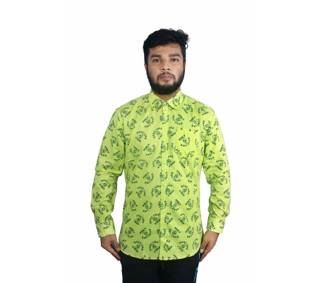 man's full sleav shirt green print