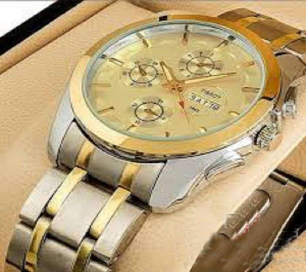 Stainless Steel Analog Watch For Men-Silver And Golden