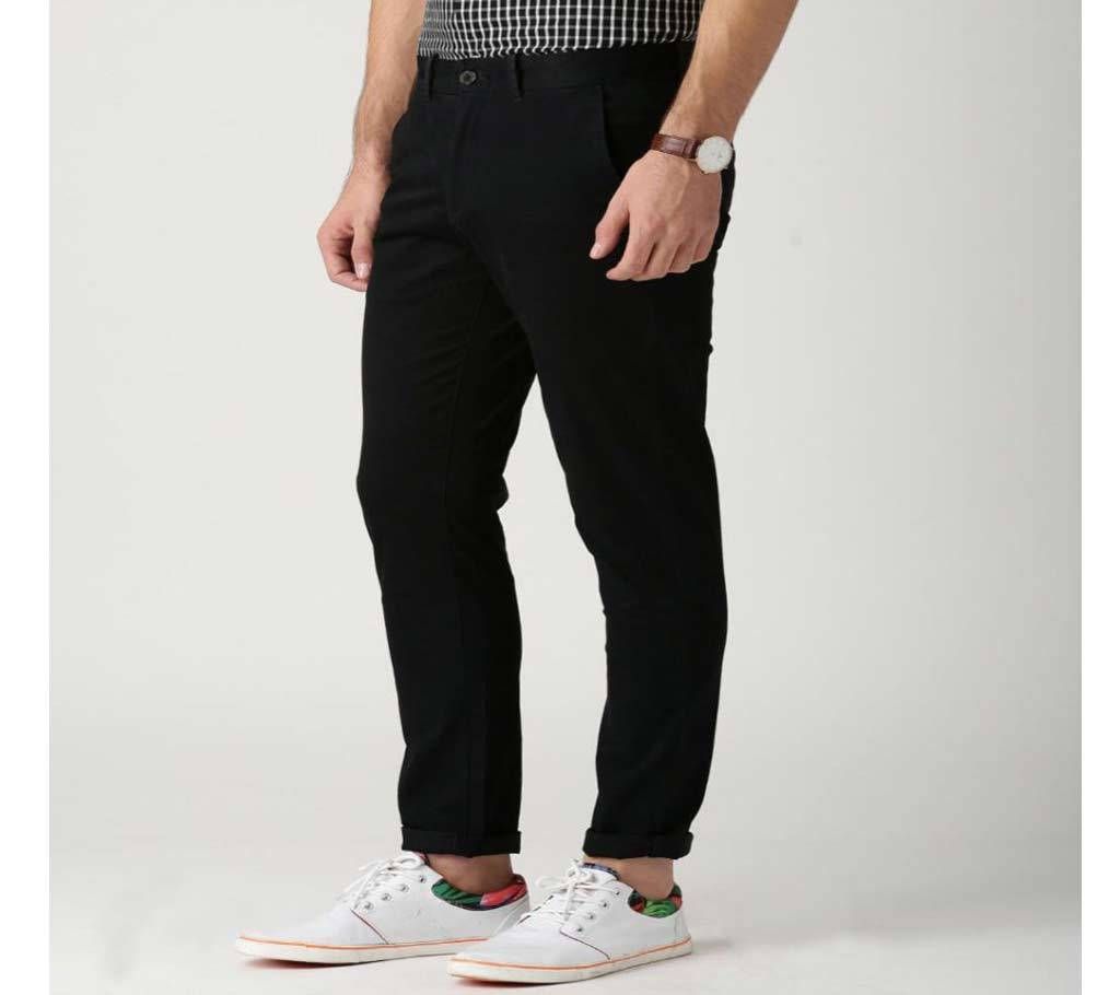 Men gabardine chinos full pants - Black