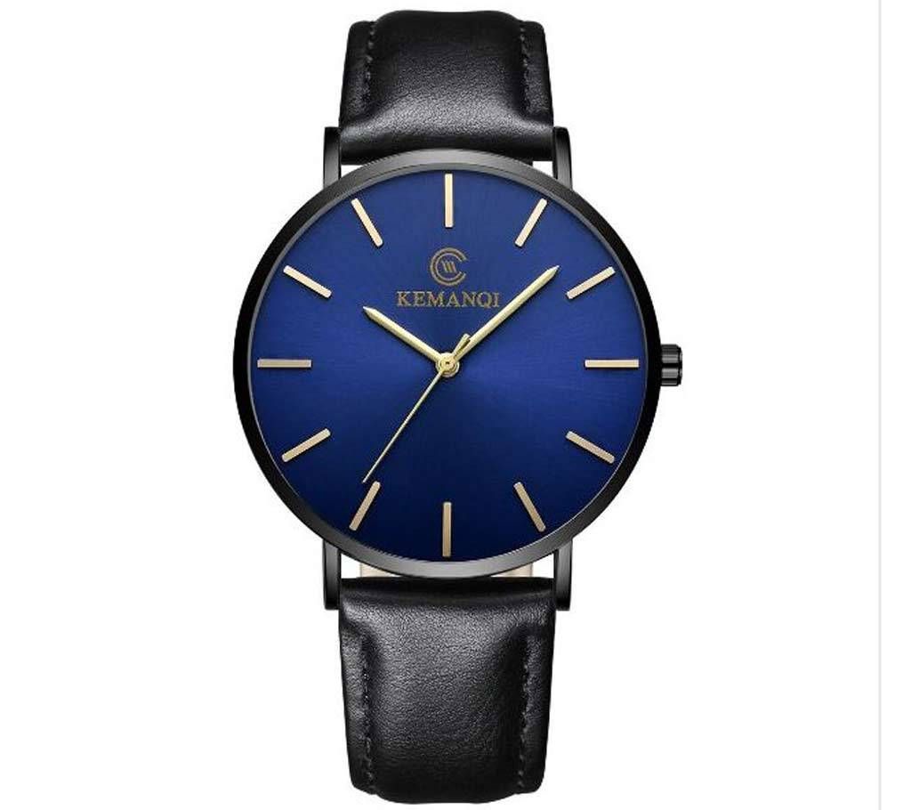 Top Luxury Ultra-thin Men Blue Glass Fashion Leather Band Watch