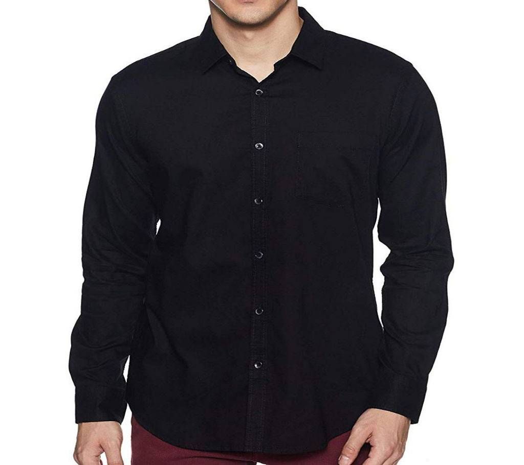 Casual Cotton Shirt for Men - Fade Black - Ink Black