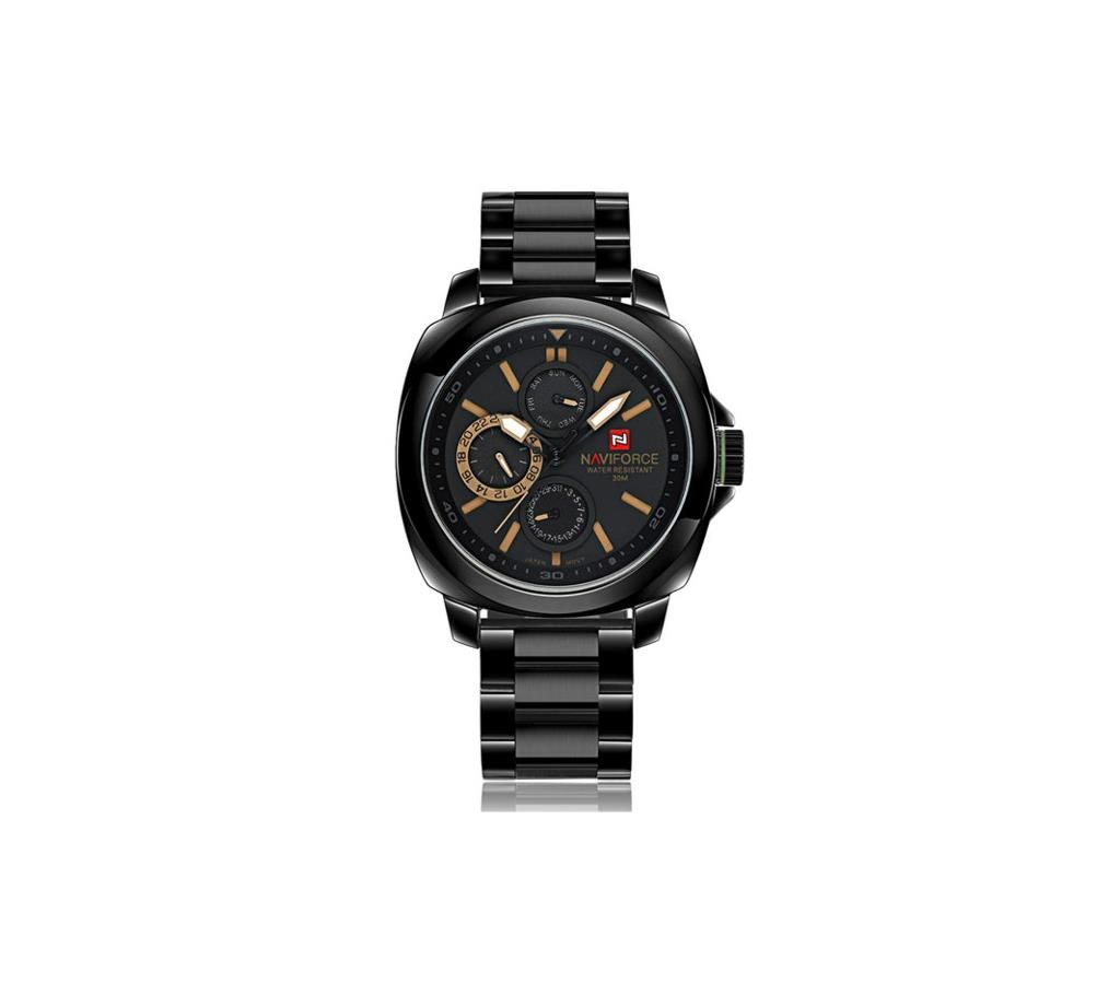 NAVIFORCE NF9069 Black Stainless Steel Chronograph Watch For Men - Black & Yellow