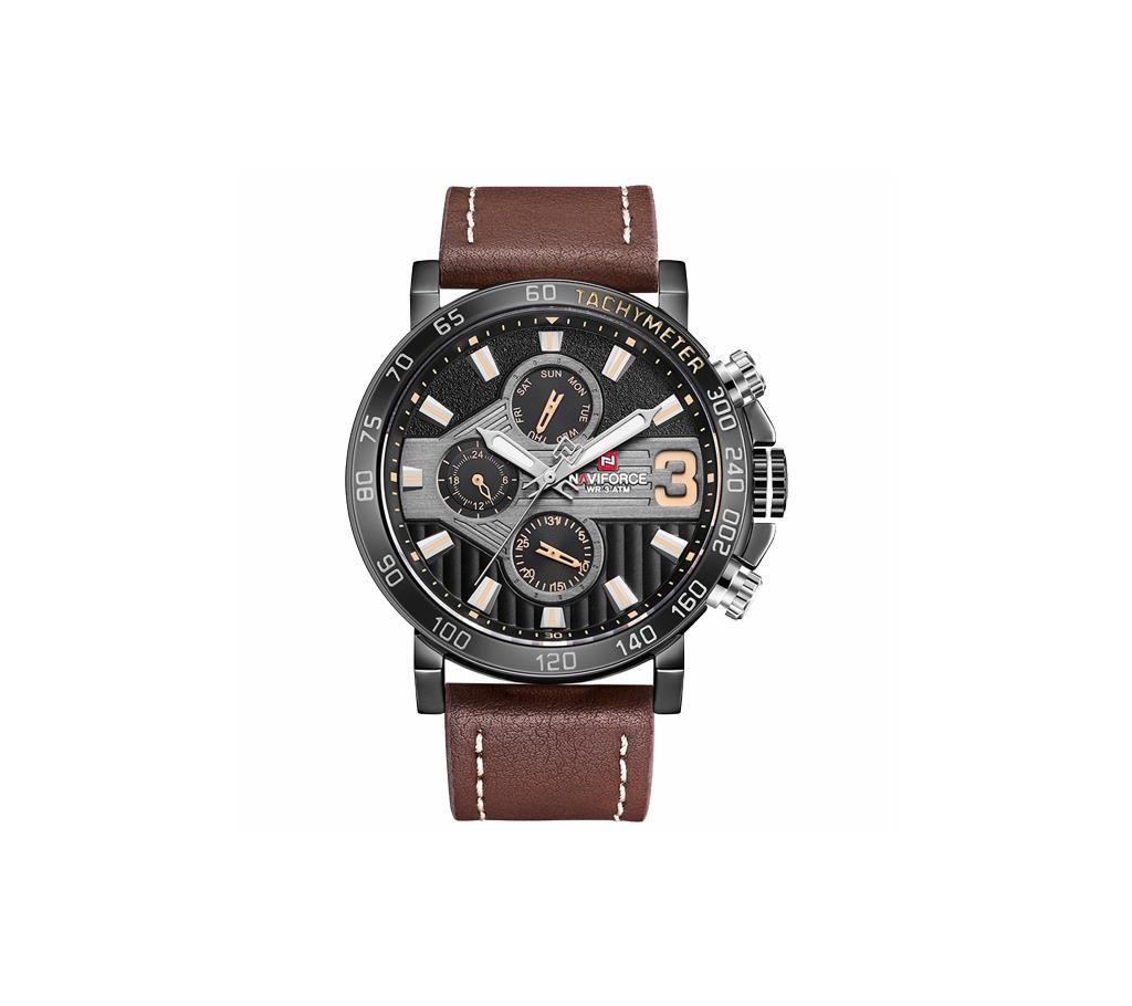 NAVIFORCE NF9137 Dark Brown PU Leather Chronograph Watch For Men - Dark Brown & Black
