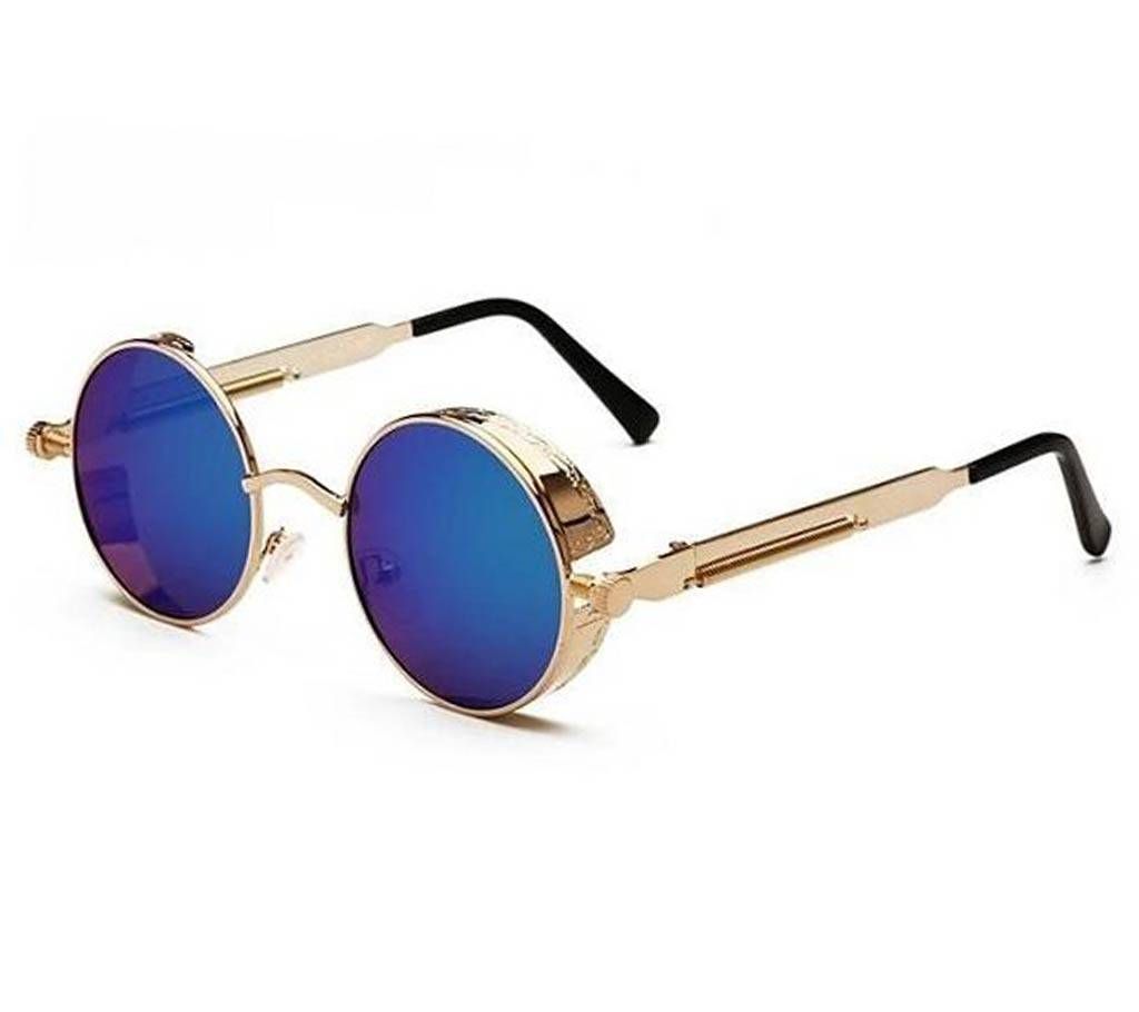 Blue And Gold Steel Round Sunglass for Men  SKA