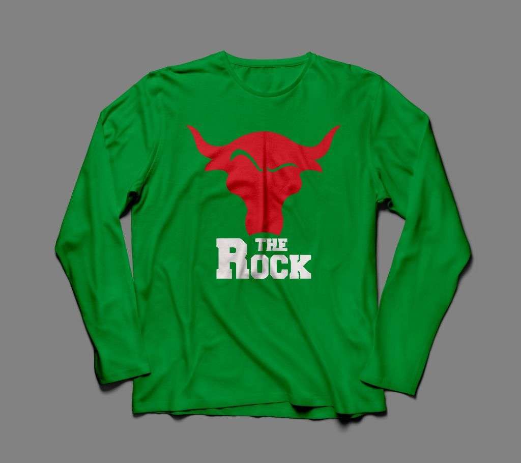 THE ROCK LONG SLEEVE GREEN COTTON TSHIRT FOR MEN